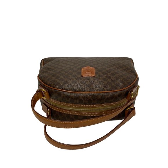 CELINE Macadam Blason Pattern Leather Handbag Boston Bag Brown 126-9 - Picture 5 of 10